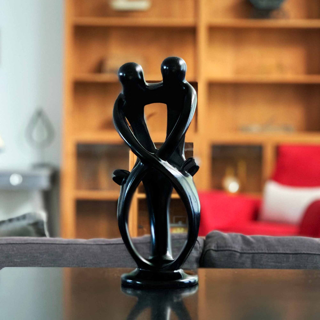 Handmade Soapstone Family Sculpture, Black Finish