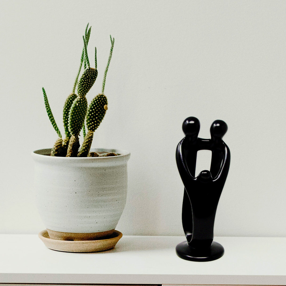 Handmade Soapstone Family Sculpture, Black Finish