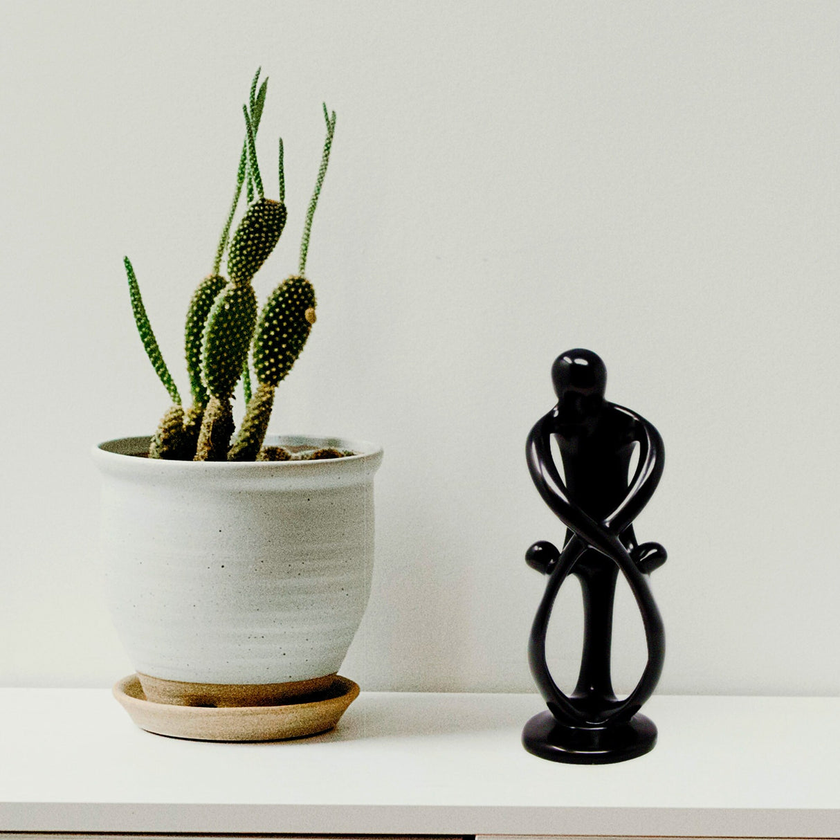 Handmade Soapstone Family Sculpture, Black Finish