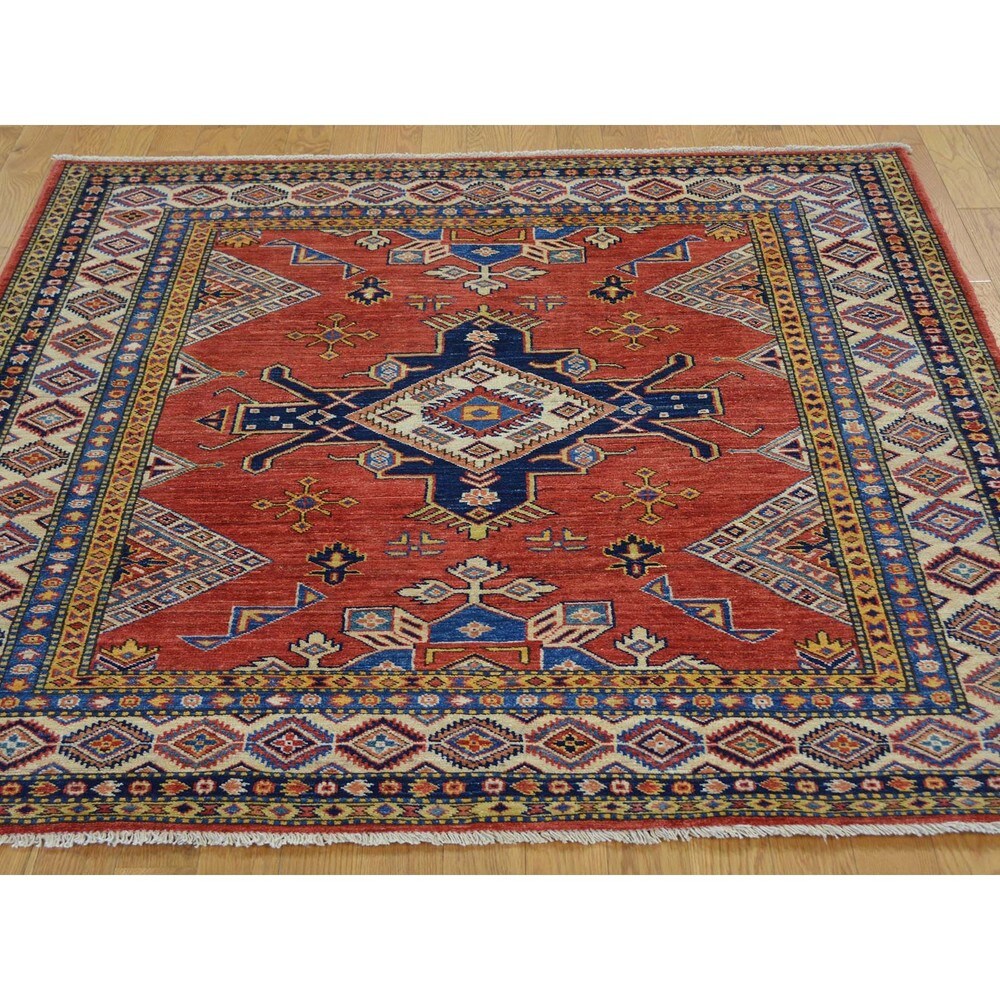Handmade Square Super Kazak Tribal Design Oriental Rug