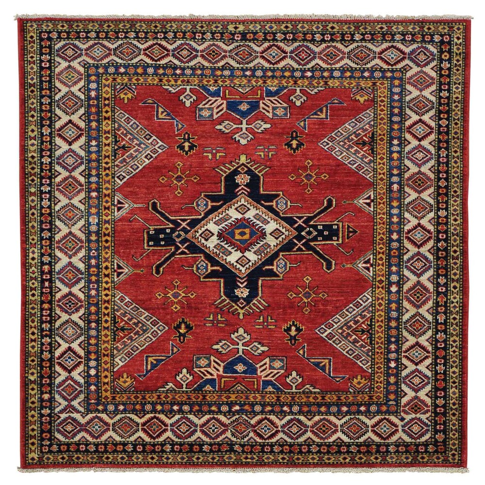 Handmade Square Super Kazak Tribal Design Oriental Rug