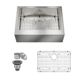 Handmade Stainless Steel 18-Gauge Single Bowl Farmhouse Apron Kitchen Sink with Bottom Grid and Basket Strainer