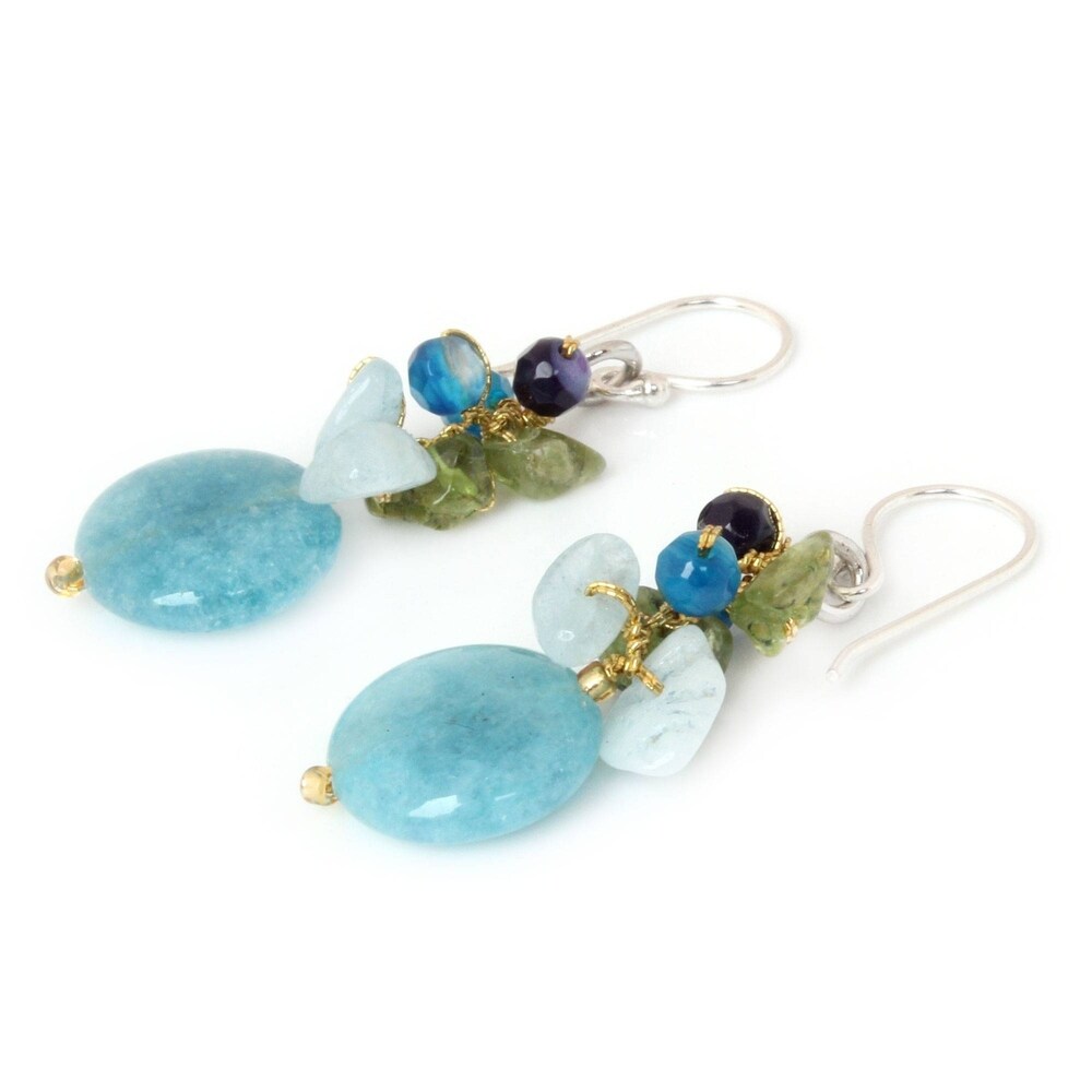 NOVICA Handmade Sterling Silver Azure Joy Multi-Stone Earrings (Thailand) - 16.5*0.6