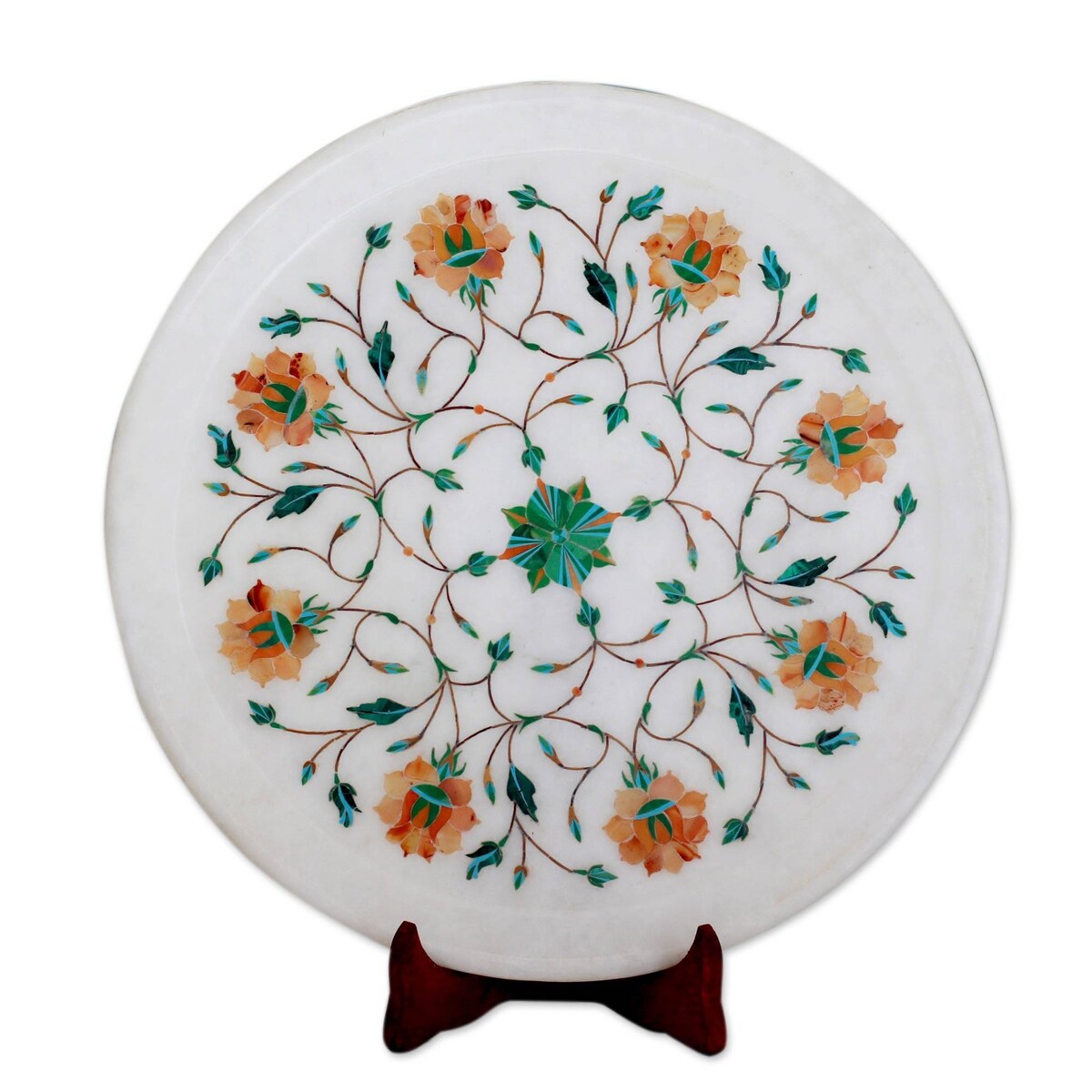 Handmade Summer Fantasy Marble inlay decorative plate (India)