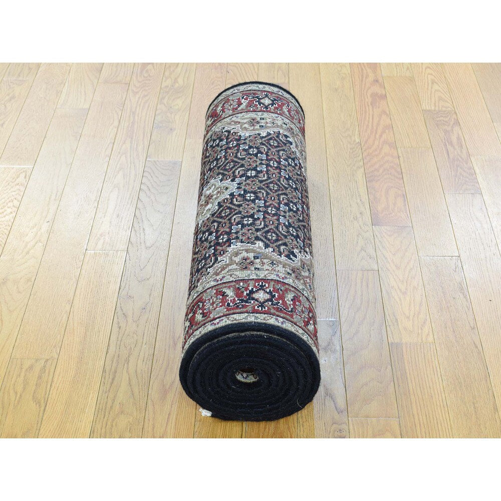 Handmade Tabriz Mahi Wool and Silk Oriental Runner Rug