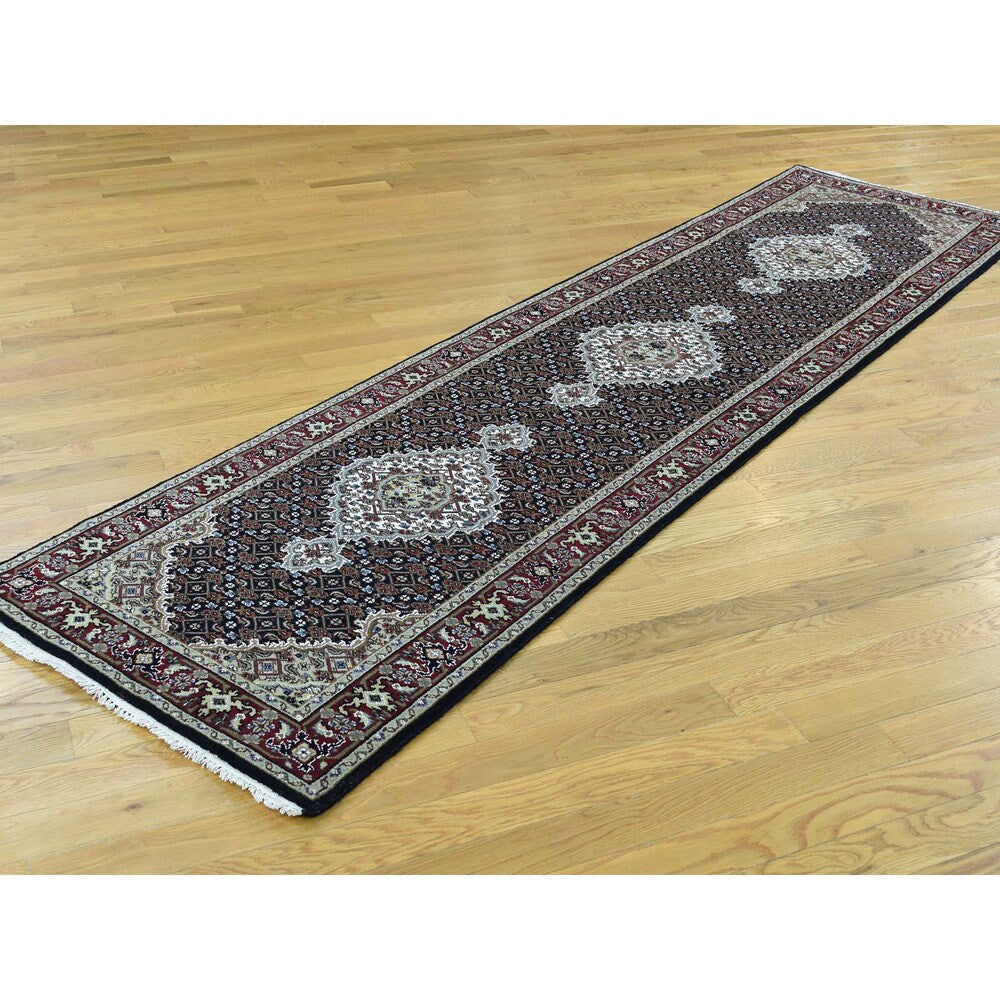 Handmade Tabriz Mahi Wool and Silk Oriental Runner Rug