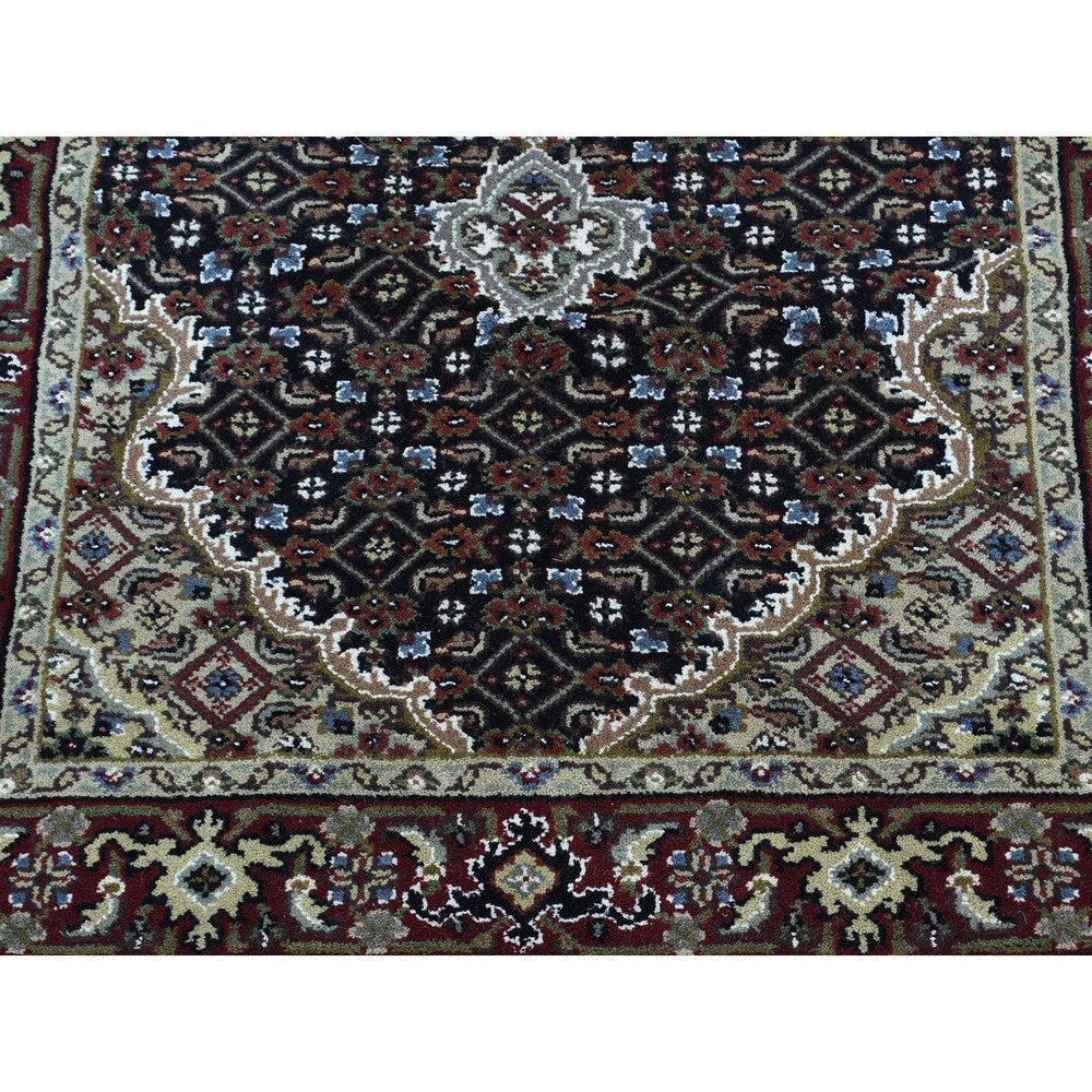 Handmade Tabriz Mahi Wool and Silk Oriental Runner Rug