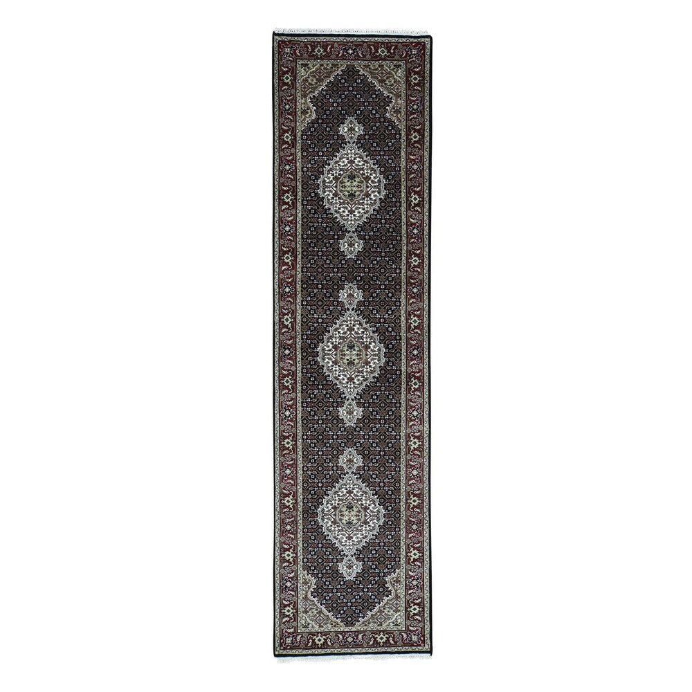 Handmade Tabriz Mahi Wool and Silk Oriental Runner Rug