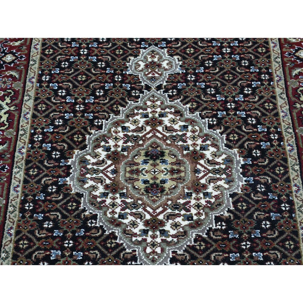 Handmade Tabriz Mahi Wool and Silk Oriental Runner Rug