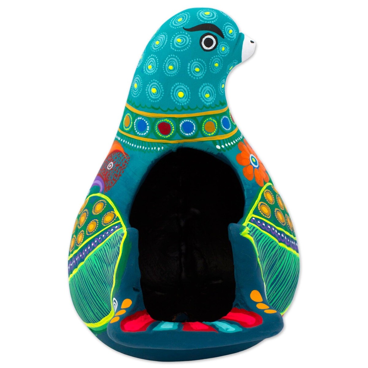 Handmade Teal Dove Ceramic Sculpture (Mexico) - 6.5" H x 6.75" W x 4.7" D