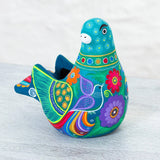 Handmade Teal Dove Ceramic Sculpture (Mexico) - 6.5" H x 6.75" W x 4.7" D