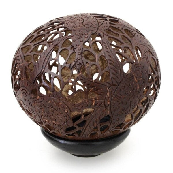 Handmade Tree Frog Paradise Coconut Shell Sculpture (Indonesia)