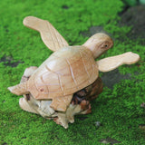 Handmade Turtle Current Wood Sculpture (Indonesia) - 4.7" H x 7.25" W x 5.75" D