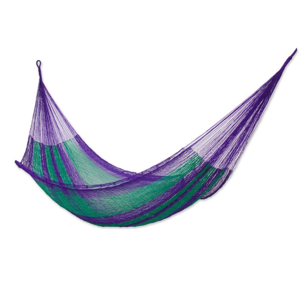 Vineyard Outdoor Garden Patio Pool Green Purple Stripe Durable Unique Handmade Knotted Rope Style Ny