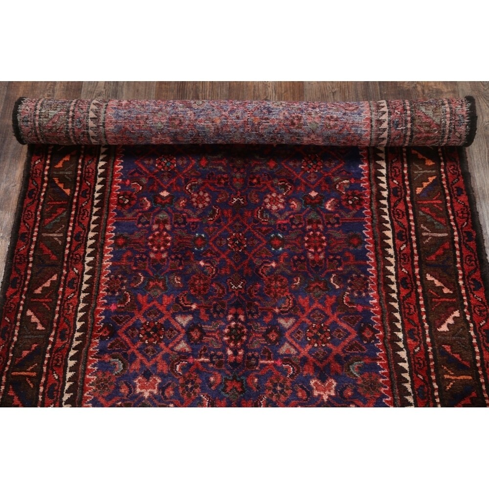Geometric Wool Handmade Wool Vintage Floral Persian Rug - 13'0" x 3'6" runner