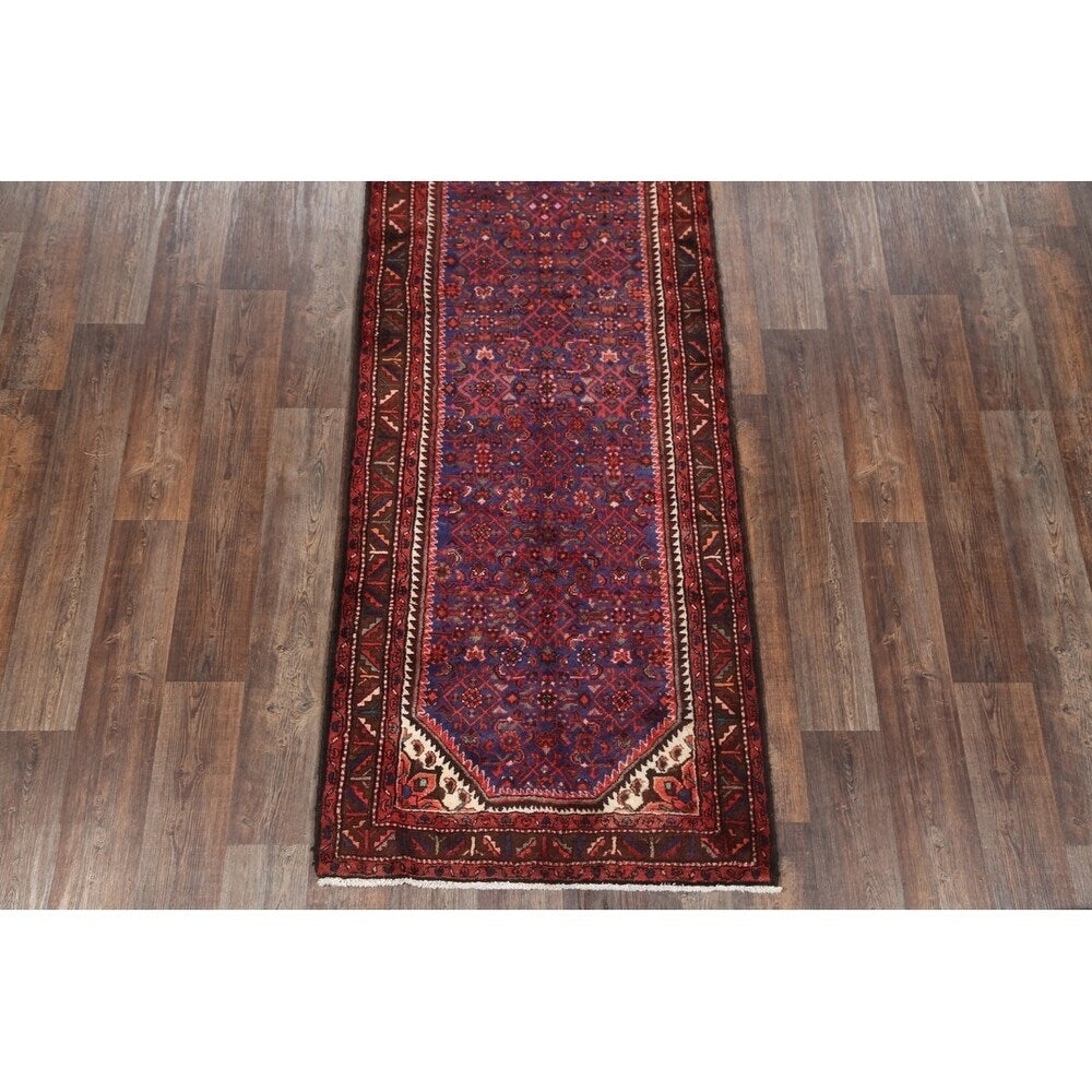 Geometric Wool Handmade Wool Vintage Floral Persian Rug - 13'0" x 3'6" runner