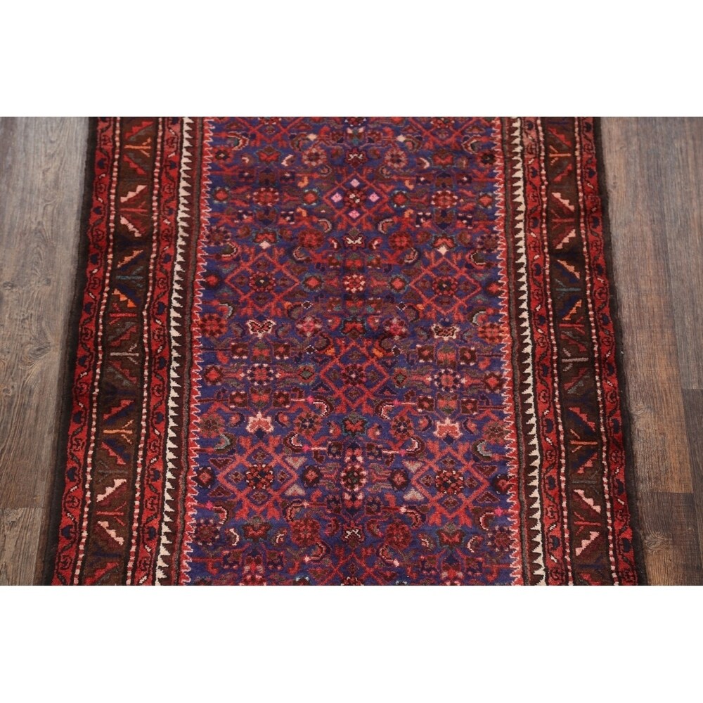 Geometric Wool Handmade Wool Vintage Floral Persian Rug - 13'0" x 3'6" runner