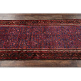 Geometric Wool Handmade Wool Vintage Floral Persian Rug - 13'0" x 3'6" runner