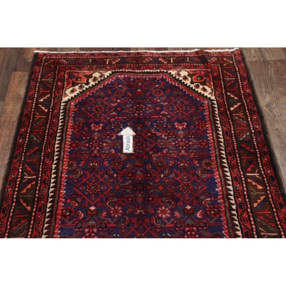 Geometric Wool Handmade Wool Vintage Floral Persian Rug - 13'0" x 3'6" runner