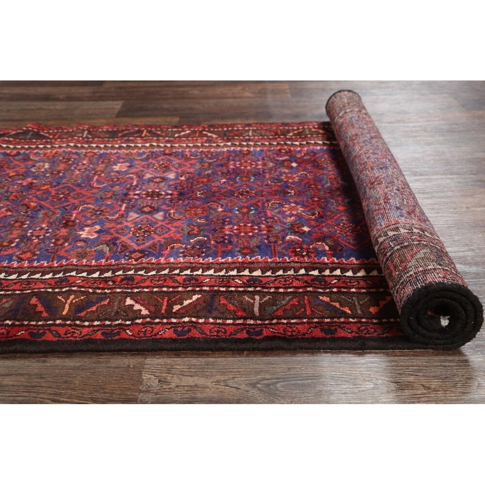 Geometric Wool Handmade Wool Vintage Floral Persian Rug - 13'0" x 3'6" runner