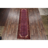 Geometric Wool Handmade Wool Vintage Floral Persian Rug - 13'0" x 3'6" runner