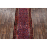 Geometric Wool Handmade Wool Vintage Floral Persian Rug - 13'0" x 3'6" runner