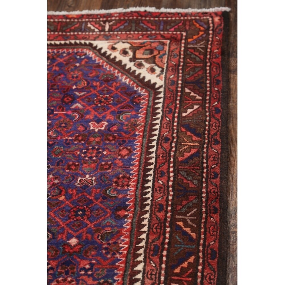 Geometric Wool Handmade Wool Vintage Floral Persian Rug - 13'0" x 3'6" runner