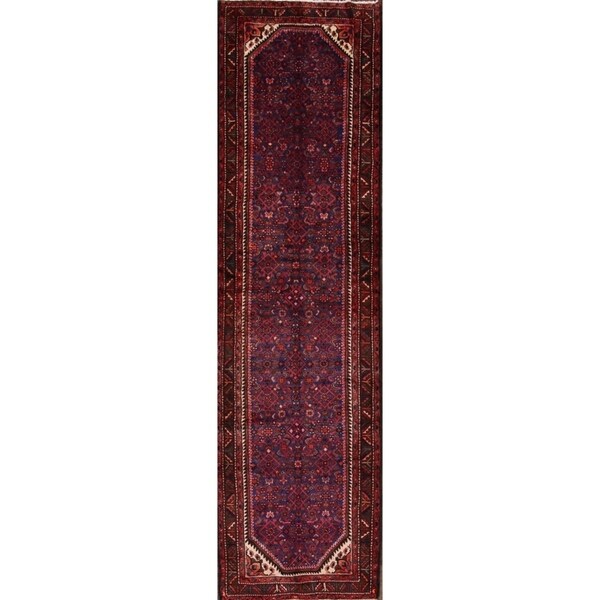 Geometric Wool Handmade Wool Vintage Floral Persian Rug - 13'0" x 3'6" runner