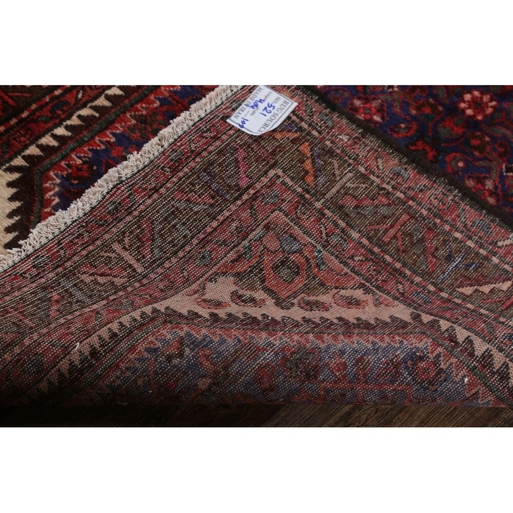 Geometric Wool Handmade Wool Vintage Floral Persian Rug - 13'0" x 3'6" runner