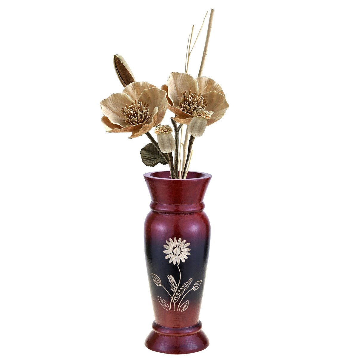 Handmade Vintage Red Magnificent Flower 8-inch Natural Mango Tree Wood Vase (Thailand)
