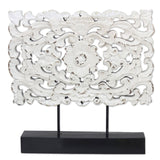 Handmade White Floral Magnificence Wood Sculpture (Thailand) - 11.5" H x 11.5" W x 2.2" D