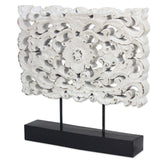 Handmade White Floral Magnificence Wood Sculpture (Thailand) - 11.5" H x 11.5" W x 2.2" D