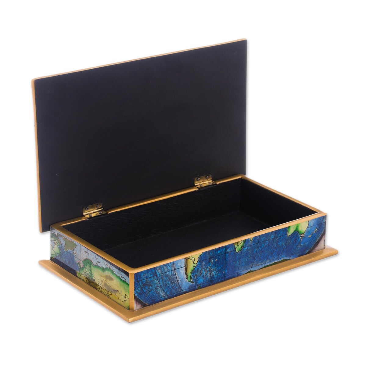 Handmade Wood Decorative Box Reverse-Painted Glass Map of the World (Peru) - 8' x 10'