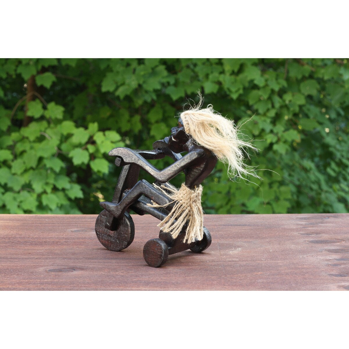 Handmade Wooden Primitive Tribal Riding Tricycle Statue Sculpture Tiki Bar Unique Gift Wood Home Decor Figurine Hand Carved