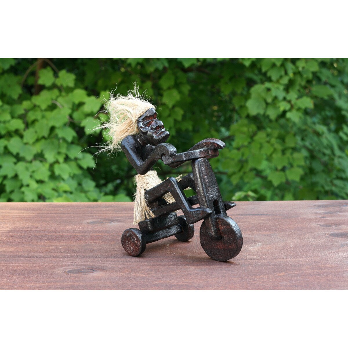 Handmade Wooden Primitive Tribal Riding Tricycle Statue Sculpture Tiki Bar Unique Gift Wood Home Decor Figurine Hand Carved