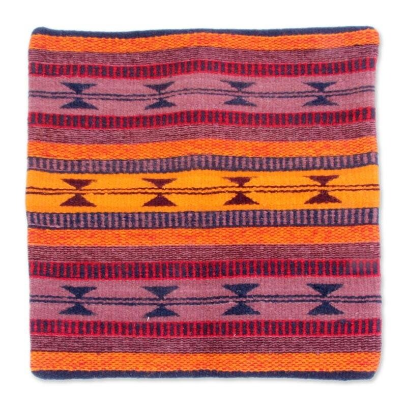 NOVICA Handmade Wool and Cotton Cushion Cover Butterfly Dancers (Mexico)