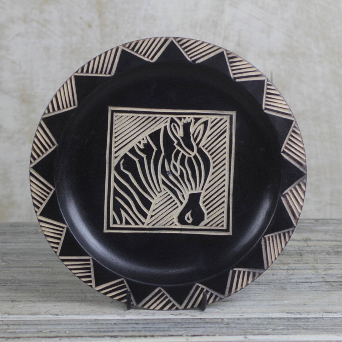 Handmade Zebra Stripes Wood decorative plate (Ghana)