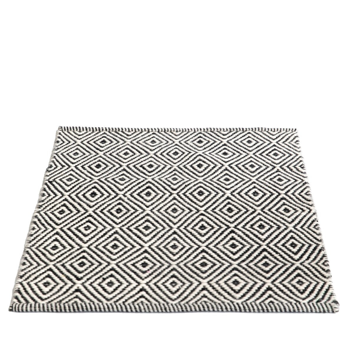 Handwoven Black and White Diamond Wool Flatweave Kilim Rug, 2' x 3' - 2' x 3'