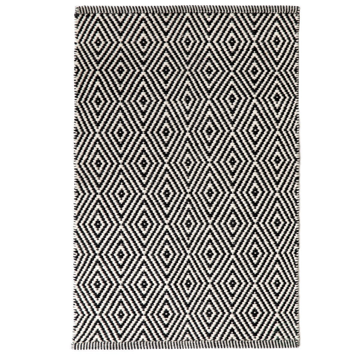 Handwoven Black and White Diamond Wool Flatweave Kilim Rug, 2' x 3' - 2' x 3'