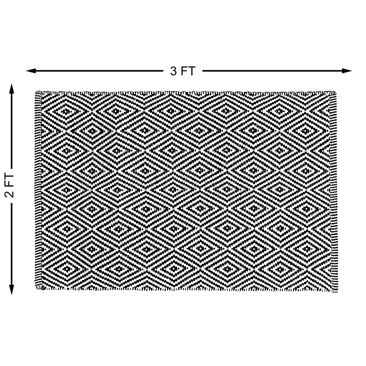 Handwoven Black and White Diamond Wool Flatweave Kilim Rug, 2' x 3' - 2' x 3'