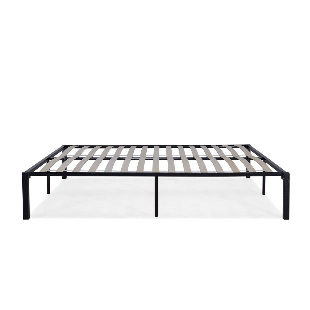 Handy Living Full Size Quick Assembly Wood Slat Black Metal Bed Frame