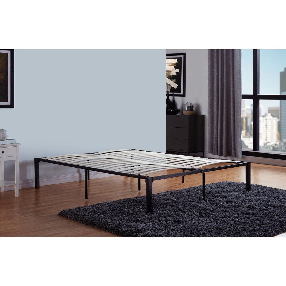 Handy Living Full Size Quick Assembly Wood Slat Black Metal Bed Frame