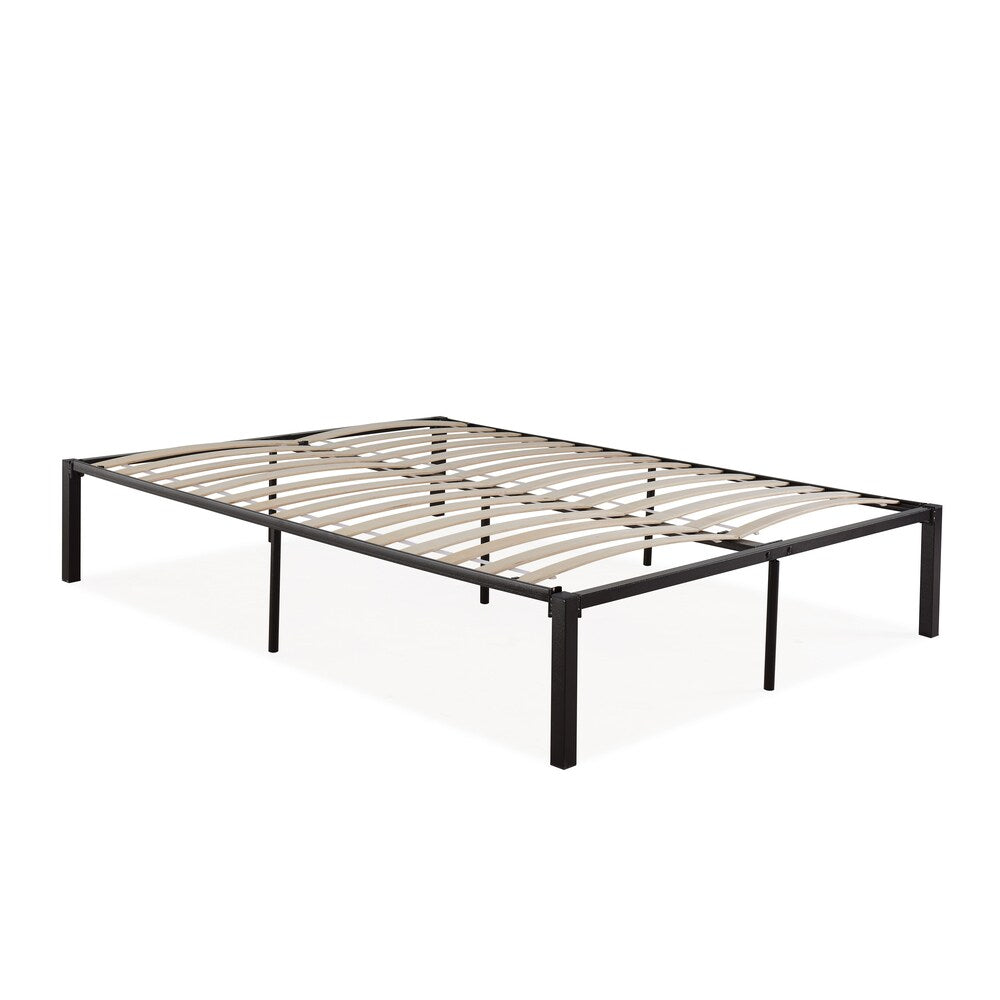 Handy Living Full Size Quick Assembly Wood Slat Black Metal Bed Frame