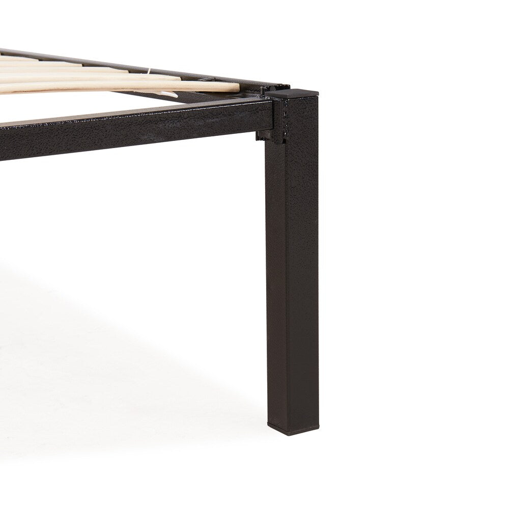 Handy Living Full Size Quick Assembly Wood Slat Black Metal Bed Frame