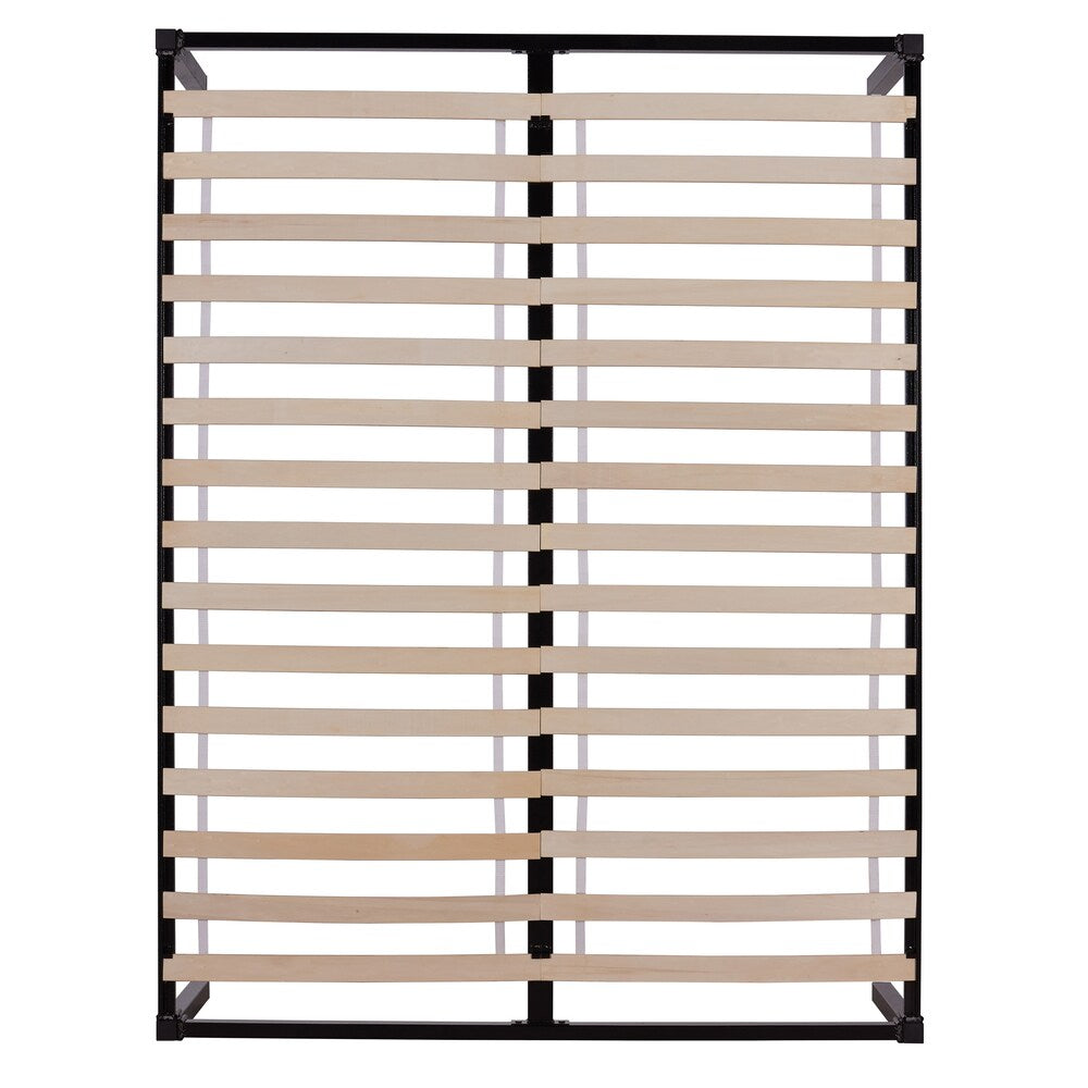 Handy Living Full Size Quick Assembly Wood Slat Black Metal Bed Frame