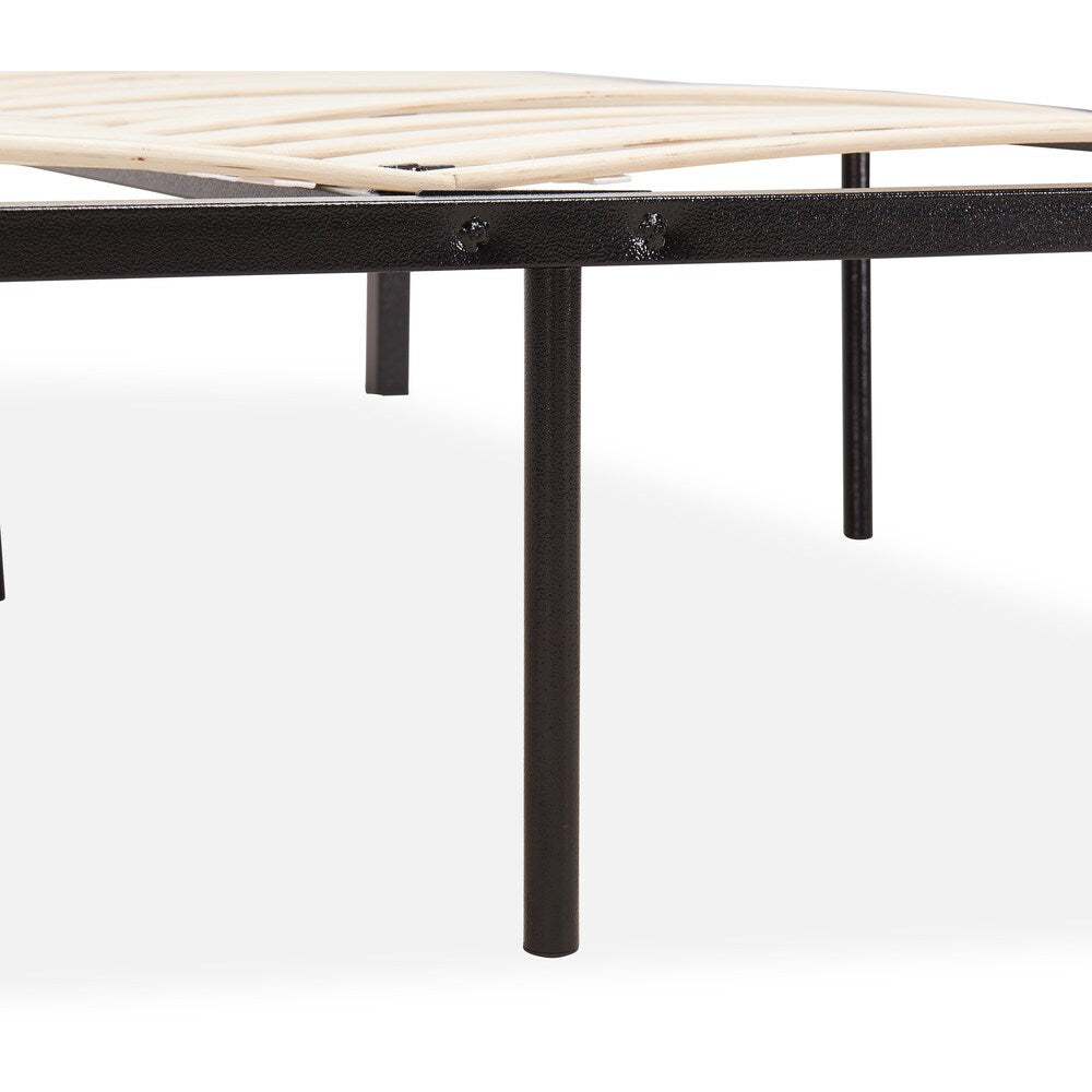 Handy Living Full Size Quick Assembly Wood Slat Black Metal Bed Frame