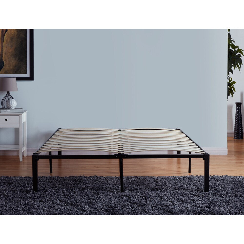 Handy Living Full Size Quick Assembly Wood Slat Black Metal Bed Frame