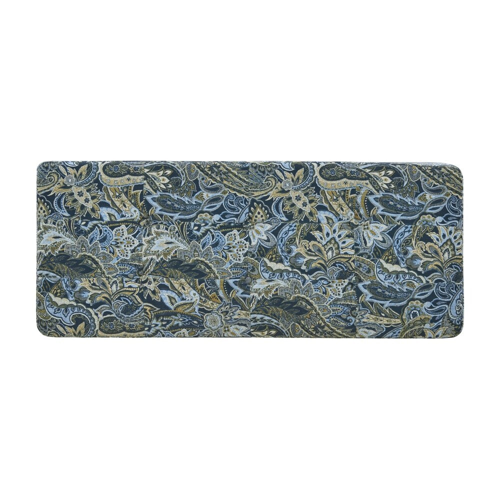 Handy Living LaSalle Blue Paisley Velvet Tufted Wall Hugger Storage Ottoman