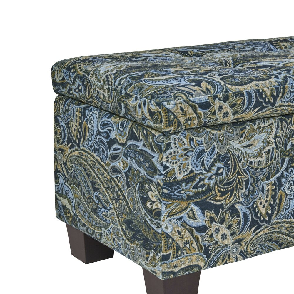 Handy Living LaSalle Blue Paisley Velvet Tufted Wall Hugger Storage Ottoman