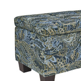 Handy Living LaSalle Blue Paisley Velvet Tufted Wall Hugger Storage Ottoman